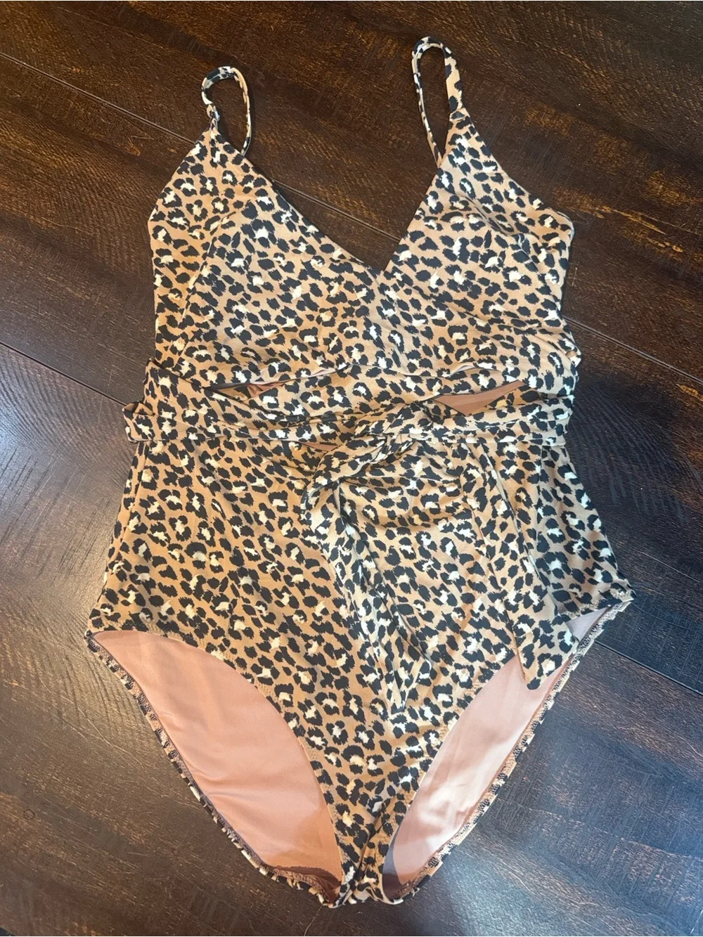 aerie One-Piece Swimsuit in Tan and Black Leopard